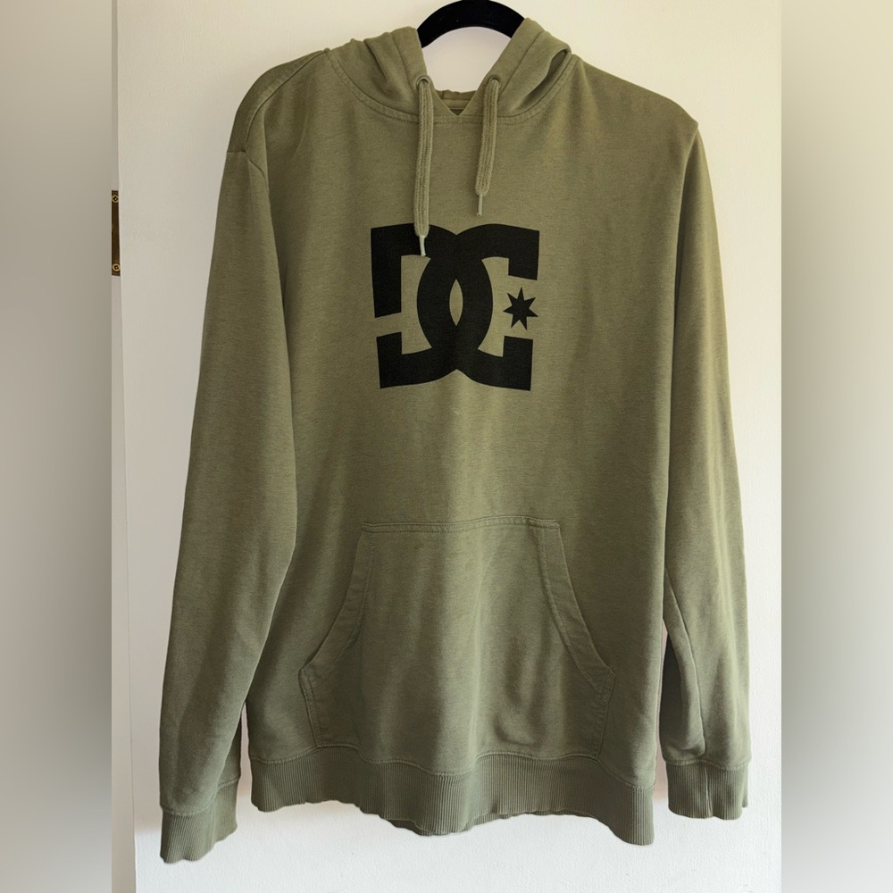 DC Olive Green Hoodie with Black Logo - Men's Skate Pullover